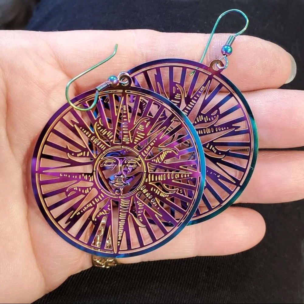✨3for$38 New FP Stainless Steel Rainbow Oil Slick Boho Sun Statement Earrings - Picture 11 of 16